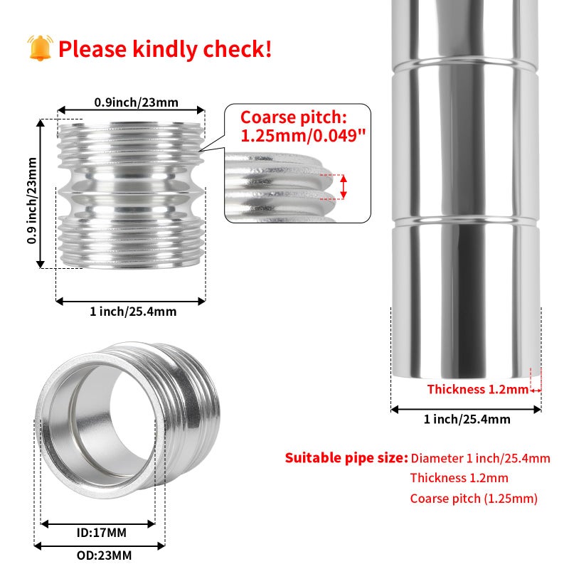 HOWDIA 1.2mm/ 0.047" Coarse Thread Connectors for 25.4mm/ 1" Outside Diameters Wire Shelving Poles with 23.0 mm Hole and 1.2 mm Wall Thickness, 4-Pack - Image 2